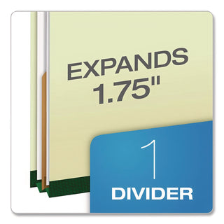 Pendaflex® Reinforced Pressboard Classification Folders, 1.75" Expansion, 1 Divider, 4 Fasteners, Letter Size, Green Exterior, 10/Box (PFX17172)