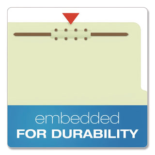 Pendaflex® Reinforced Pressboard Classification Folders, 1.75" Expansion, 1 Divider, 4 Fasteners, Letter Size, Green Exterior, 10/Box (PFX17172)