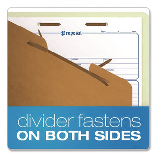 Pendaflex® Reinforced Pressboard Classification Folders, 1.75" Expansion, 1 Divider, 4 Fasteners, Letter Size, Green Exterior, 10/Box (PFX17172)