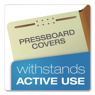 Pendaflex® Reinforced Pressboard Classification Folders, 1.75" Expansion, 1 Divider, 4 Fasteners, Letter Size, Green Exterior, 10/Box (PFX17172)