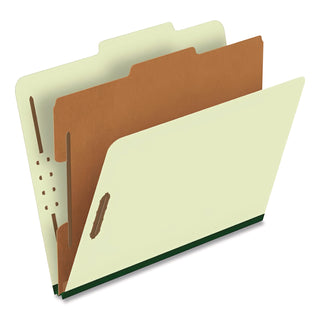Pendaflex® Reinforced Pressboard Classification Folders, 1.75" Expansion, 1 Divider, 4 Fasteners, Letter Size, Green Exterior, 10/Box (PFX17172)