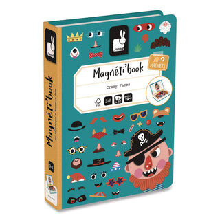 Janod® Magneti'books, Boy's Crazy Faces, 40 Pieces (10 Cards, 30 Magnetic Shapes), Ages 3 to 8 (JUYJ02716)