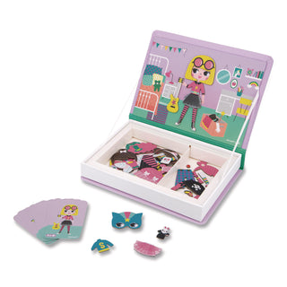 Janod® Magneti'books, Girl's Costumes, 54 Pieces (8 Cards, 46 Magnetic Shapes), Ages 3 to 8 (JUYJ02718)