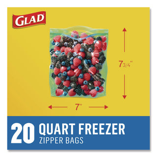 Glad® Zipper Food Storage Plastic Bags, Freezer Bags, Quart Size, 7.75 x 8.44, Clear, 20 Bags/Box, 12 Boxes/Carton (CLO57035)