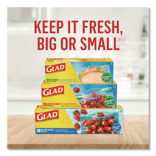 Glad® Zipper Food Storage Plastic Bags, Freezer Bags, Quart Size, 7.75 x 8.44, Clear, 20 Bags/Box, 12 Boxes/Carton (CLO57035)
