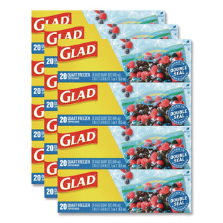 Glad® Zipper Food Storage Plastic Bags, Freezer Bags, Quart Size, 7.75 x 8.44, Clear, 20 Bags/Box, 12 Boxes/Carton (CLO57035)