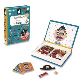 Janod® Magneti'books, Boy's Crazy Faces, 40 Pieces (10 Cards, 30 Magnetic Shapes), Ages 3 to 8 (JUYJ02716)