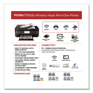 Canon® PIXMA TS9520a Wireless All-in-One Inkjet Printer, Copy/Print/Scan (CNMTS9520A)