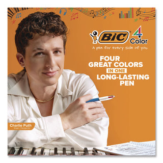 BIC® 4-Color Shine Multi-Color Ballpoint Pen, Retractable, Medium 1mm, Black/Blue/Green/Red Ink, Assorted Metallic Barrels, 3/Pack (BICMMMTP31AST)