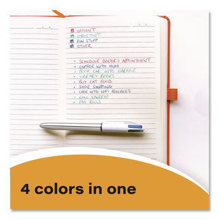 BIC® 4-Color Shine Multi-Color Ballpoint Pen, Retractable, Medium 1mm, Black/Blue/Green/Red Ink, Assorted Metallic Barrels, 3/Pack (BICMMMTP31AST)