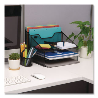 Mind Reader Metal Mesh Vertical File Holder Paper Tray Desktop Organizer, 2-Tier/5-Compartment, Letter Size, 11.25 x 12.5 x 9.5, Black (EMSMESHBOX5BLK)