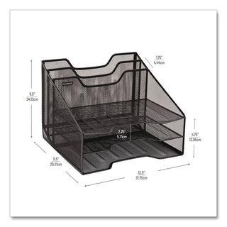Mind Reader Metal Mesh Vertical File Holder Paper Tray Desktop Organizer, 2-Tier/5-Compartment, Letter Size, 11.25 x 12.5 x 9.5, Black (EMSMESHBOX5BLK)