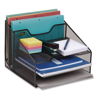 Mind Reader Metal Mesh Vertical File Holder Paper Tray Desktop Organizer, 2-Tier/5-Compartment, Letter Size, 11.25 x 12.5 x 9.5, Black (EMSMESHBOX5BLK)