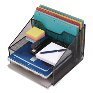 Mind Reader Metal Mesh Vertical File Holder Paper Tray Desktop Organizer, 2-Tier/5-Compartment, Letter Size, 11.25 x 12.5 x 9.5, Black (EMSMESHBOX5BLK)