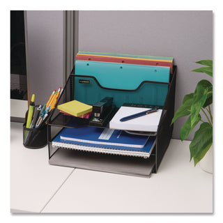 Mind Reader Metal Mesh Vertical File Holder Paper Tray Desktop Organizer, 2-Tier/5-Compartment, Letter Size, 11.25 x 12.5 x 9.5, Black (EMSMESHBOX5BLK)