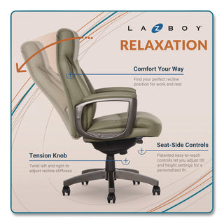 La-Z-Boy® Arcadian Bonded Leather Executive Chair, Supports Up to 275 lb, 19" x 22" Seat Height, Olive Back/Seat, Gray/Black Base (LZB60008OLV)