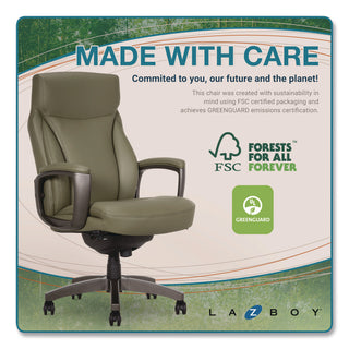 La-Z-Boy® Arcadian Bonded Leather Executive Chair, Supports Up to 275 lb, 19" x 22" Seat Height, Olive Back/Seat, Gray/Black Base (LZB60008OLV)