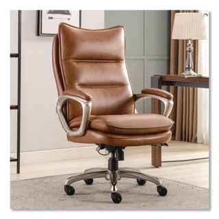 La-Z-Boy® Jenkins Executive Big and Tall Chair, Supports Up to 400 lb, 20" to 23" Seat Height, Brown Seat/Back, Silver/Black Base (LZB60075CAM)