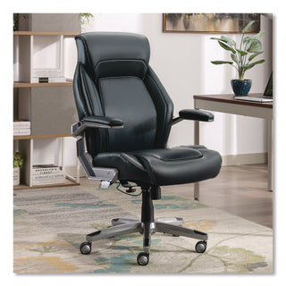 La-Z-Boy® Meyer Bonded Leather Executive Chair, Supports Up to 275 lb, 19" x 22.75", Navy Seat, Navy/Back, Silver Base (LZB60082NVYCC)