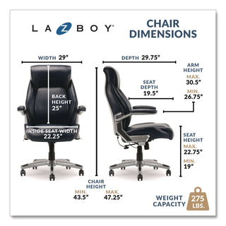 La-Z-Boy® Meyer Bonded Leather Executive Chair, Supports Up to 275 lb, 19" x 22.75", Navy Seat, Navy/Back, Silver Base (LZB60082NVYCC)