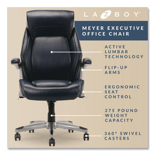 La-Z-Boy® Meyer Bonded Leather Executive Chair, Supports Up to 275 lb, 19" x 22.75", Navy Seat, Navy/Back, Silver Base (LZB60082NVYCC)