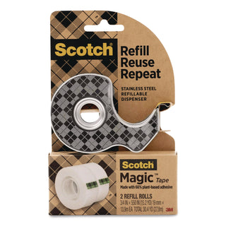 Scotch® Stainless Steel Refillable Tape Dispenser with 2 Rolls 0.75" x 550" Tape (MMM123R)