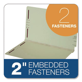 Pendaflex® Colored Pressboard End Tab Fastener Folders, 2 Fasteners, Legal Size, Light Green Exterior, 25/Box (PFX47715GW)