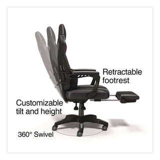 Emerge™ Vomax Bonded Leather Gaming Chair, Supports Up to 275 lb, 18.5" to 22.2" Seat Height, Black/Gray Back/Seat, Black Base (WLB61364)