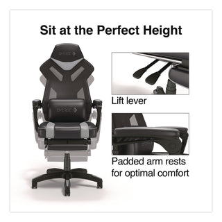 Emerge™ Vomax Bonded Leather Gaming Chair, Supports Up to 275 lb, 18.5" to 22.2" Seat Height, Black/Gray Back/Seat, Black Base (WLB61364)