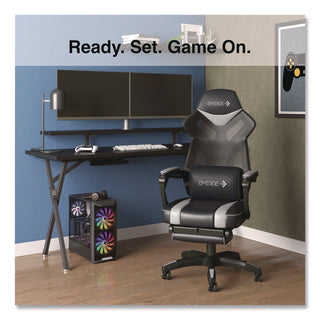 Emerge™ Vomax Bonded Leather Gaming Chair, Supports Up to 275 lb, 18.5" to 22.2" Seat Height, Black/Gray Back/Seat, Black Base (WLB61364)