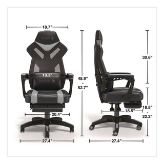 Emerge™ Vomax Bonded Leather Gaming Chair, Supports Up to 275 lb, 18.5" to 22.2" Seat Height, Black/Gray Back/Seat, Black Base (WLB61364)
