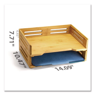 Officemate Bamboo Stackable Desktop Document Trays, 2 Sections, Letter Size Files, 14.09" x 10.47" x 4.4", Brown, 2/Pack (OIC71004)