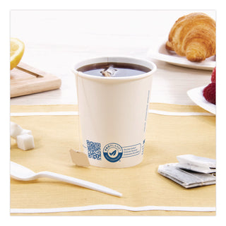 SOLO® Recycled Content PCF Paper Hot Cups, ProPlanet Seal, 10 oz, White/Blue, 1,000/Carton (SCC370RCPLANET)
