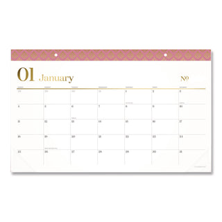 Cambridge® Workstyle Compact Deskpad, 17.75 x 11, White Sheets, Pink Headband/Clear Corners, 12-Month (Jan-Dec): 2026 (AAG1606705)