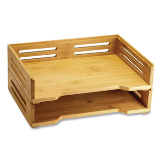 Officemate Bamboo Stackable Desktop Document Trays, 2 Sections, Letter Size Files, 14.09" x 10.47" x 4.4", Brown, 2/Pack (OIC71004)