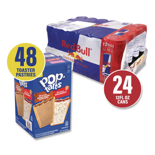 Snack Box Pros Red Bull Energy Drink and Pop Tart Combo Pack,(24) 12oz Cans,(24) Frosted Strawberry/(24) Frosted Brown Sugar Cinnamon/Bundle (GRR60004173)