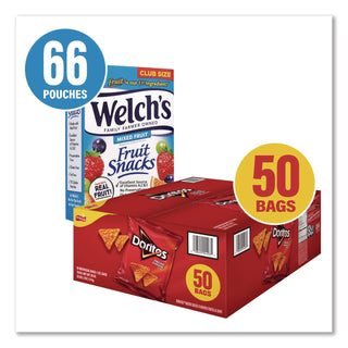 Snack Box Pros Doritos Nacho Cheese Tortilla Chips and Welch's Mixed Fruit Snacks, (50) 1oz Bag Chips, (66) 0.8 oz Pouch Fruit Snacks/Bundle (GRR60004174)