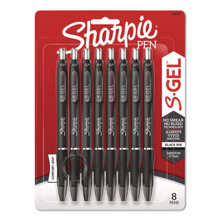 Sharpie® S-Gel™ S-Gel High-Performance Gel Pen, Retractable, Medium 0.7 mm, Black Ink, Black Barrel, 8/Pack (SAN2096139)