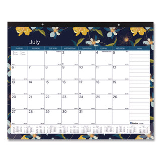 Blueline® Academic 18-Month Desk Pad Calendar, Floral Artwork, 22 x 17, White/Multicolor Sheets, Black Headband, July 2025 to Dec 2026 (REDCA1716BD)