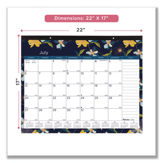Blueline® Academic 18-Month Desk Pad Calendar, Floral Artwork, 22 x 17, White/Multicolor Sheets, Black Headband, July 2025 to Dec 2026 (REDCA1716BD)