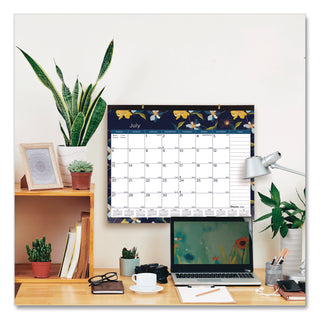 Blueline® Academic 18-Month Desk Pad Calendar, Floral Artwork, 22 x 17, White/Multicolor Sheets, Black Headband, July 2025 to Dec 2026 (REDCA1716BD)