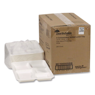 Pactiv Evergreen Compostable Fiber Blend School Lunch Tray, 10 x 8 x 1, White, 240/Carton (PCTMC58000SBB)