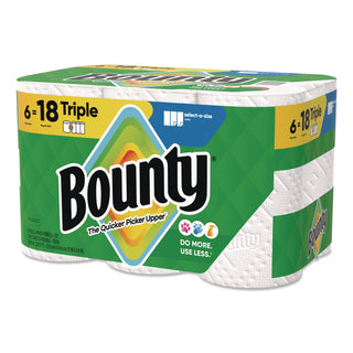Bounty® Select-a-Size Kitchen Roll Paper Towels, 2-Ply, 5.9 x 11, White, 123 Sheets/Triple Roll, 6 Rolls/Carton (PGC16020)