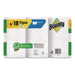 Bounty® Select-a-Size Kitchen Roll Paper Towels, 2-Ply, 5.9 x 11, White, 123 Sheets/Triple Roll, 6 Rolls/Carton (PGC16020)