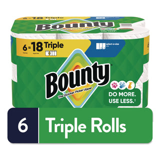 Bounty® Select-a-Size Kitchen Roll Paper Towels, 2-Ply, 5.9 x 11, White, 123 Sheets/Triple Roll, 6 Rolls/Carton (PGC16020)