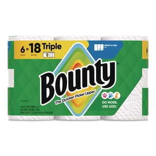 Bounty® Select-a-Size Kitchen Roll Paper Towels, 2-Ply, 5.9 x 11, White, 123 Sheets/Triple Roll, 6 Rolls/Carton (PGC16020)