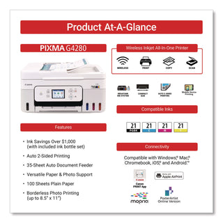 Canon® PIXMA G4280 MegaTank All-in-One Inkjet Printer, Copy/Print/Scan (CNM6704C022)