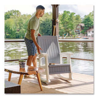 Suncast® Rocking Chair with Storage, Supports Up to 375 lb, 17.25" Seat Height, 29.75" x 35" x 40.5", Dove Gray/Ice Cube (SUABMRC1020)