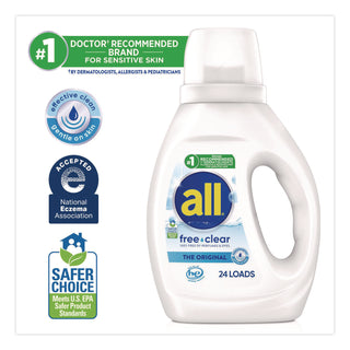 all® Free Clear HE Laundry Detergent, Unscented, 30 oz Bottle, 6/Carton (DIA47427)