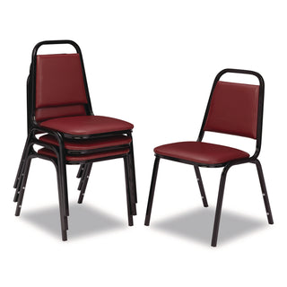 NPS® 9100 Series Vinyl Upholstered Stack Chair, Supports Up to 300 lbs, 18" Seat Height, Burgundy Seat/Back, Black Base, 4/Pack (NPS9108B4)